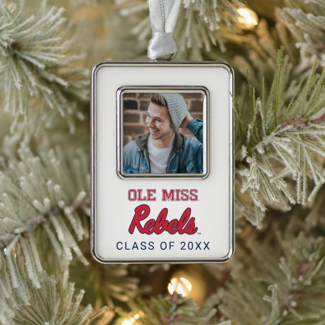 Universität Mississippi | Ole Miss Rebels Rahmen-Ornament Silber (Baum)