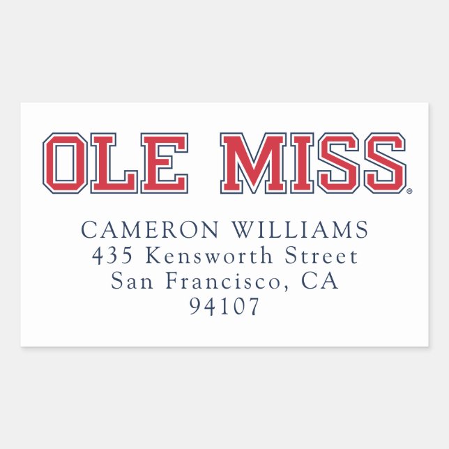 Universität Mississippi | Ole Miss Wordmark Rechteckiger Aufkleber (Vorderseite)