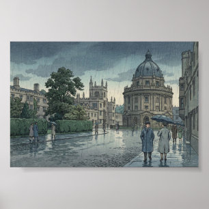 Universität Oxford im Regen Japanischer Holzschnit Poster