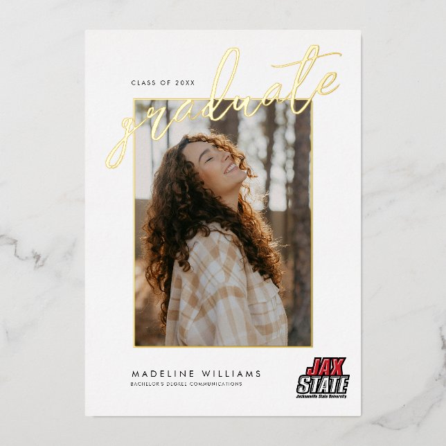 University Abschluss Jacksonville Staat Folieneinladung (Vorderseite)
