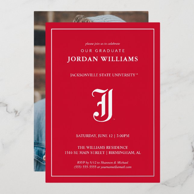 University Abschluss Jacksonville Staat Folieneinladung (Vorderseite/Rückseite)
