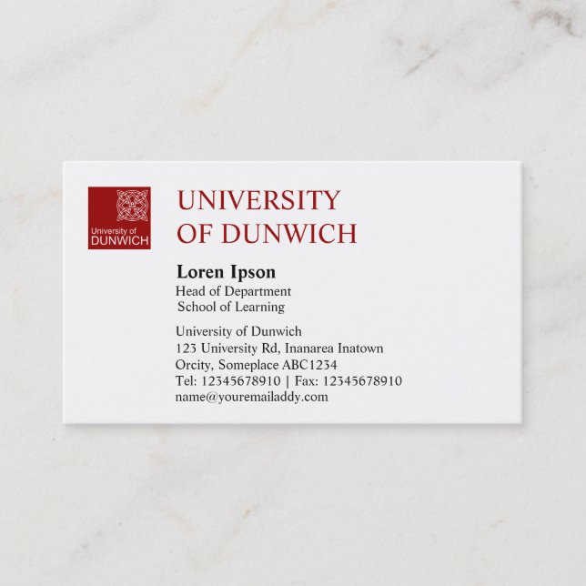 University Style - Maroon Visitenkarte (Vorderseite)