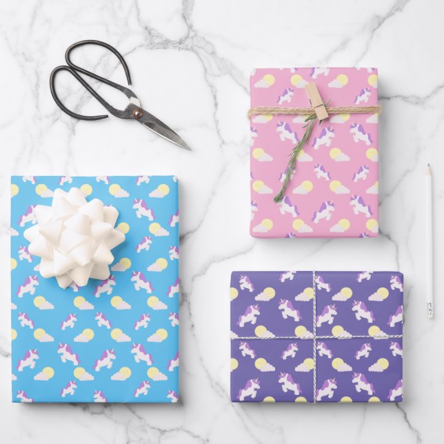 Unix- und Sun-Wolkenmuster - mehrfarbig Geschenkpapier Set (Vorderseite)