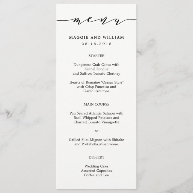 Unkomplizierte Skriptmenükarte Menükarte (Vorderseite)