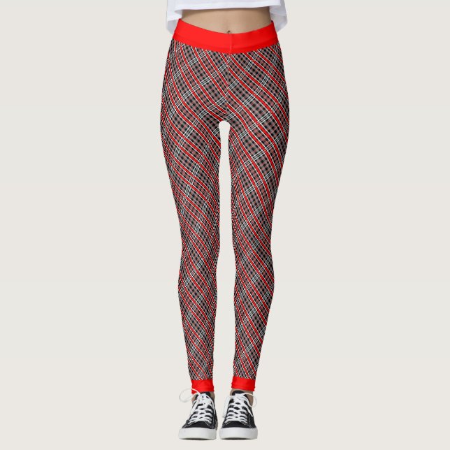 Unkonventionelles Rotes Weiß und Schwarzes KARIERT Leggings (Vorderseite)