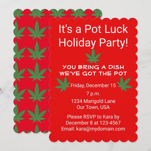 Unkraut Leaf Pot Luck Personalisiert Einladung (Vorne/Hinten)