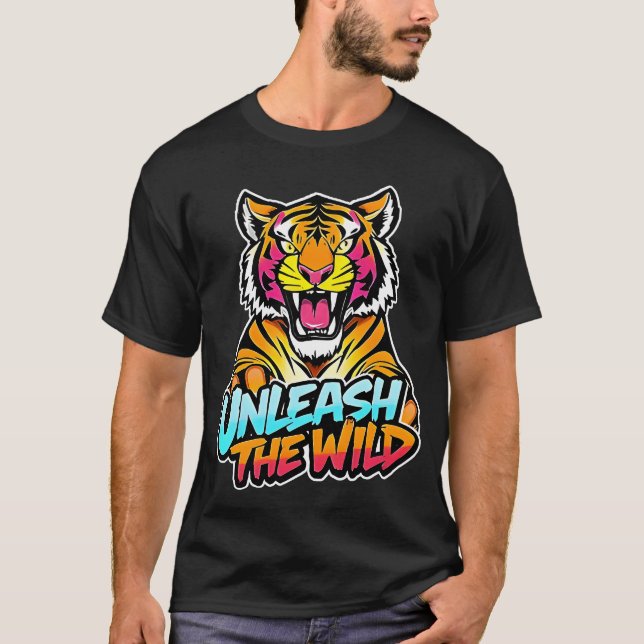 Unleash the Wild – Roaring Tiger Neon Art T-Shirt (Vorderseite)