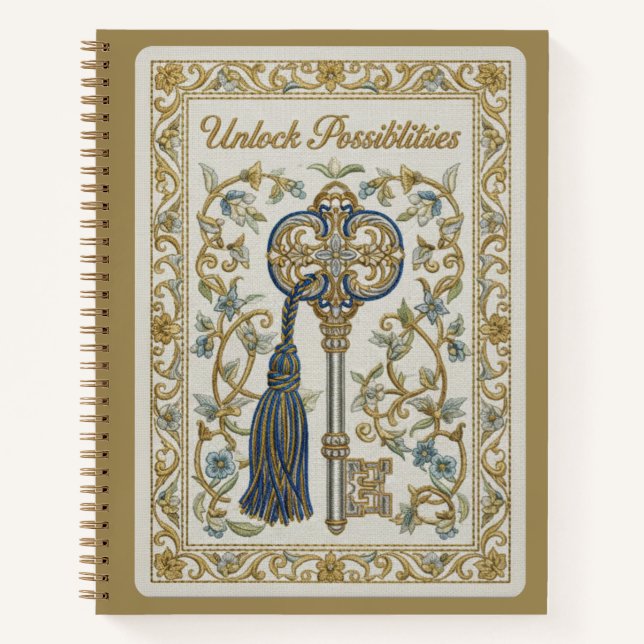 Unlock Possibilities Vintage Key Embroidery Notizbuch (Vorderseite)