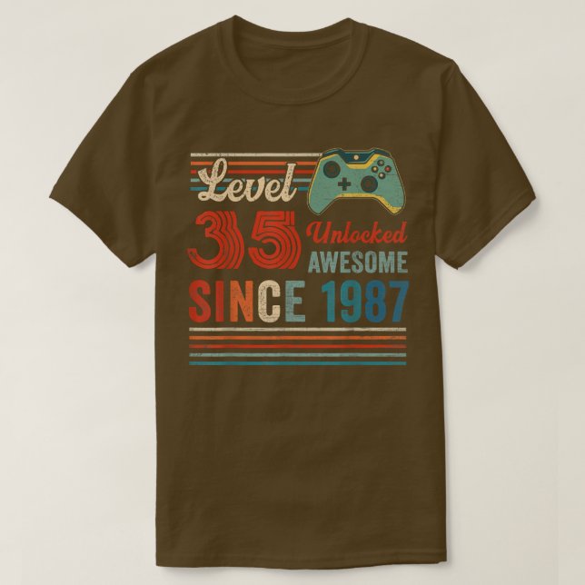 Unlocked Level 35 Birthday 35 Year Old Video Game  T-Shirt (Design vorne)