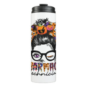 Unordentliche-Bun-Apotheken-Techniker-Halloween-Pa Thermosbecher