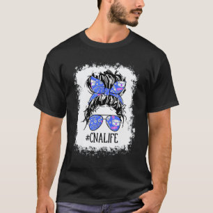 Unordentliche Frisur Frau Blaue Schleife Brille Cn T-Shirt