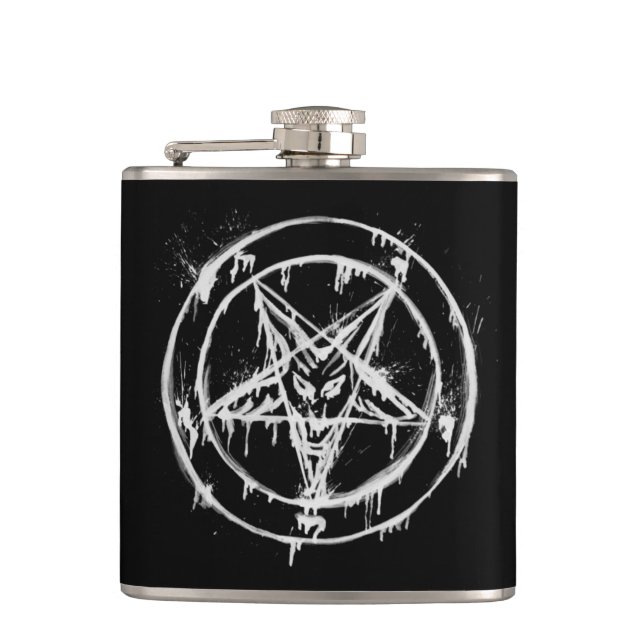 Unordentliche schwarze Baphomet Flasche Flachmann (Vorderseite)