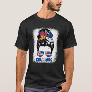 Unordentlicher Bun Colorado-Flagge Vintage-Sonnenu T-Shirt