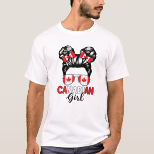 Unordentlicher Bun Kanadisches Mädchen Ahornblatt T-Shirt