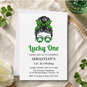  Unordentlicher Bun Lucky One 1. Geburtstag Mädche Einladung