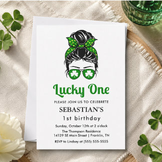 Unordentlicher Bun Lucky One 1. Geburtstag Mädche Einladung