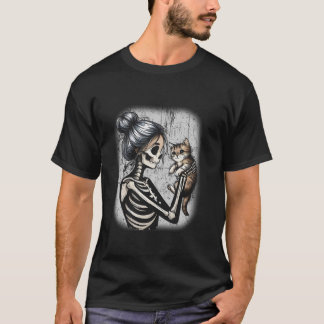 Unordentlicher Bun-Skelett-Süße Katze Katzenliebha T-Shirt
