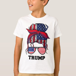 Unordentlicher Dutt Usa-Flagge Mädchen Trump T-Shirt