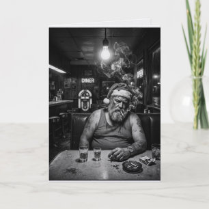 Unordentlicher Weihnachtsmann-Diner raucht dunkle Karte