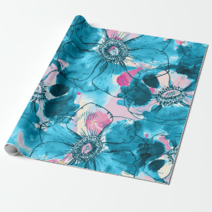 Unordentliches blaues und rosa Blumen Collage-Must Geschenkpapier