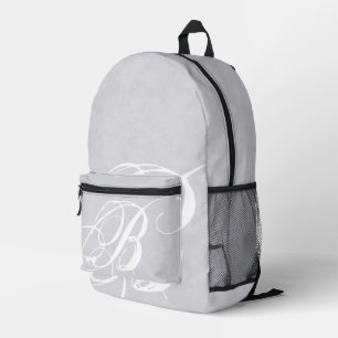 Unordentliches weißes Monogramm auf grauem Grunge Bedruckter Rucksack