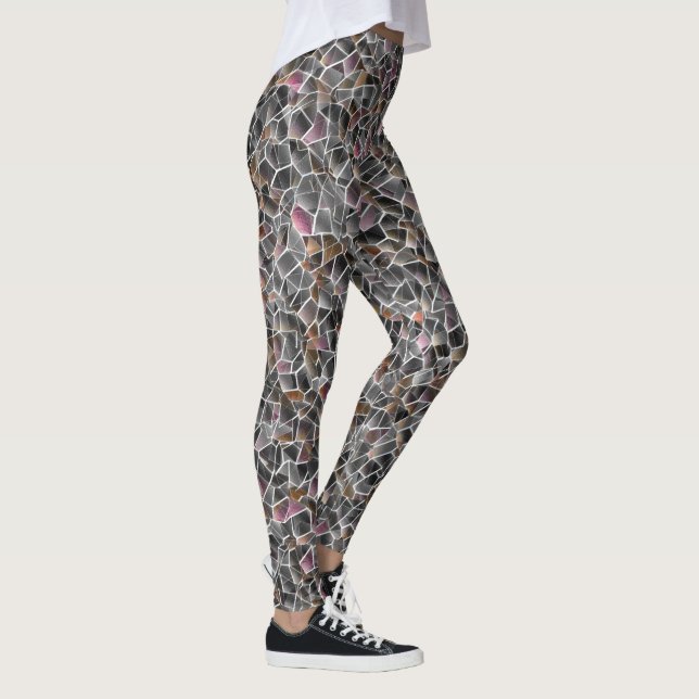 Unordnung von grobem Lachs und grauem Mosaik Leggings (Rechts)