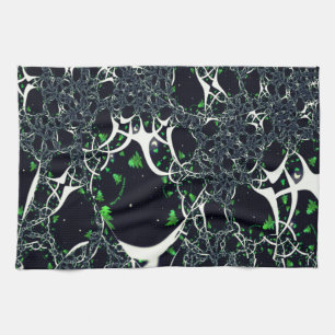 Unperfektes weißes Fraktal auf schwarzem Raum, ges Geschirrtuch