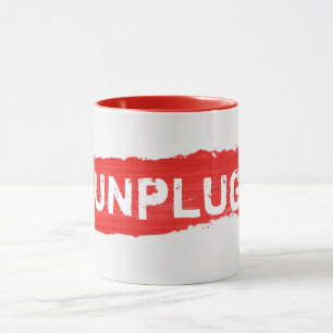 UNPLUG Text auf roter Paint-Mug Tasse