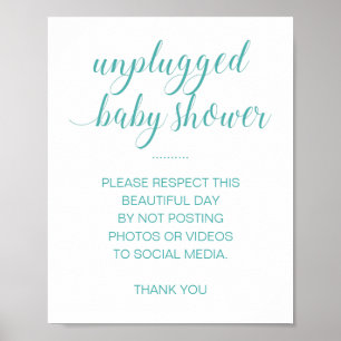 Unplugged Baby Dusche Keine Social Media Türkis Poster