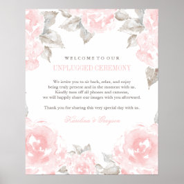 Unplugged Ceremony Pink Watercolor Rose Vintag Poster