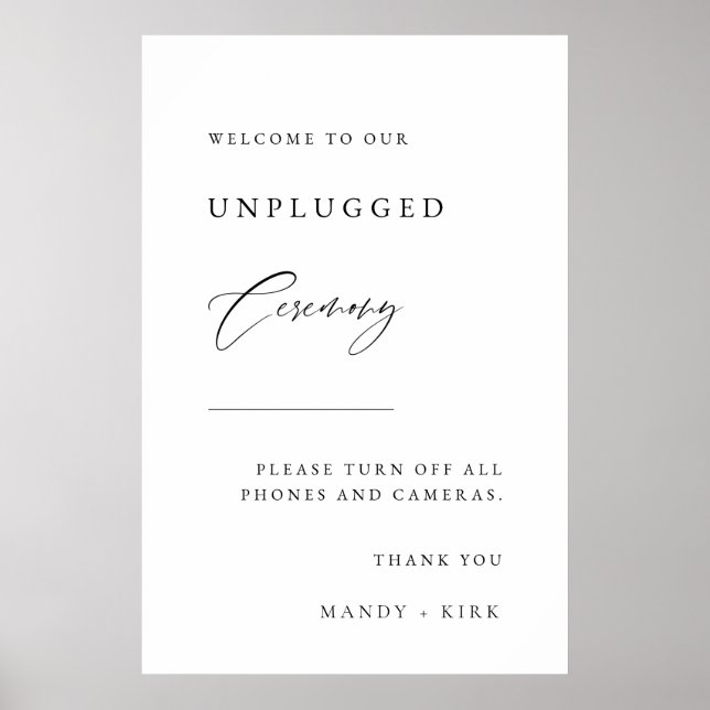 Unplugged Ceremony Wedding Sign  Poster (Vorne)
