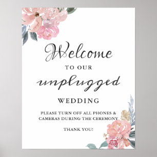 Unplugged Hochzeitszeremonie Schild Dusty Pink Flo