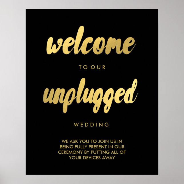 UNPLUGGED Wedding Begrüßung Gold trendige Glaszeic Poster (Vorne)