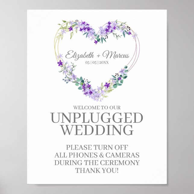 Unplugged Wedding Botanical Heart in Lila Shades Poster (Vorne)