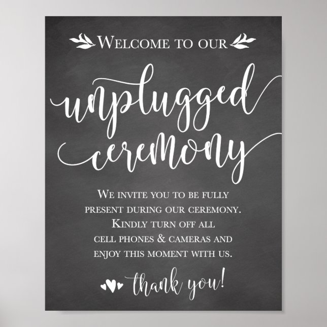 Unplugged Wedding Ceremony Sign 8x10 Poster (Vorne)