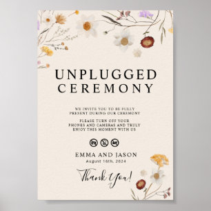 Unplugged Wedding Ceremony Sign Boho Wildblume Poster