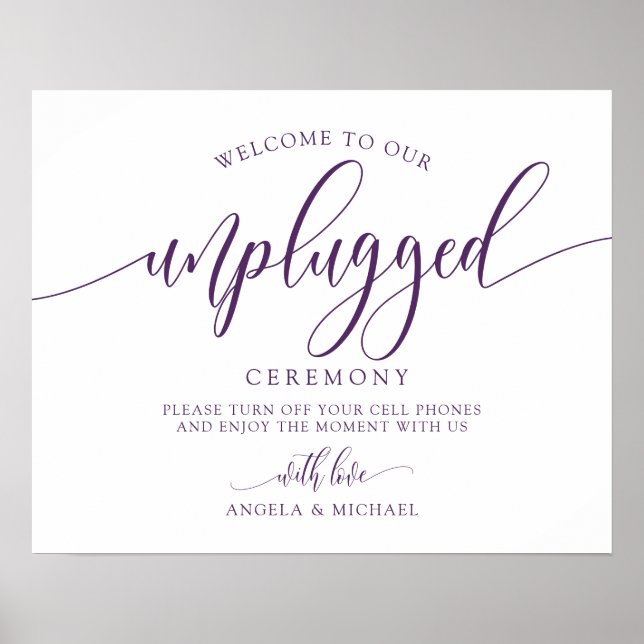 Unplugged Wedding Ceremony Typografy - Plum Lila Poster (Vorne)