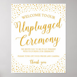 Unplugged Wedding Sign Gold Confetti Poster