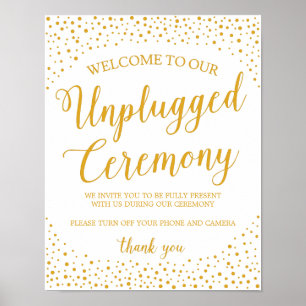 Unplugged Wedding Sign Gold Confetti Poster