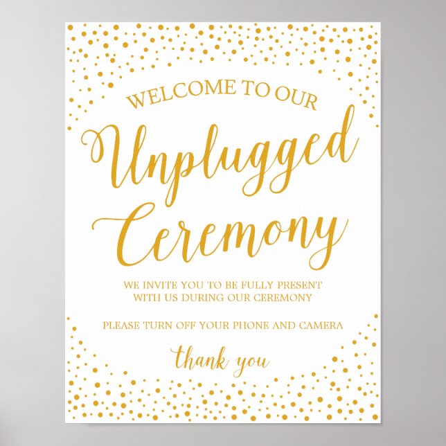 Unplugged Wedding Sign Gold Confetti Poster (Vorne)