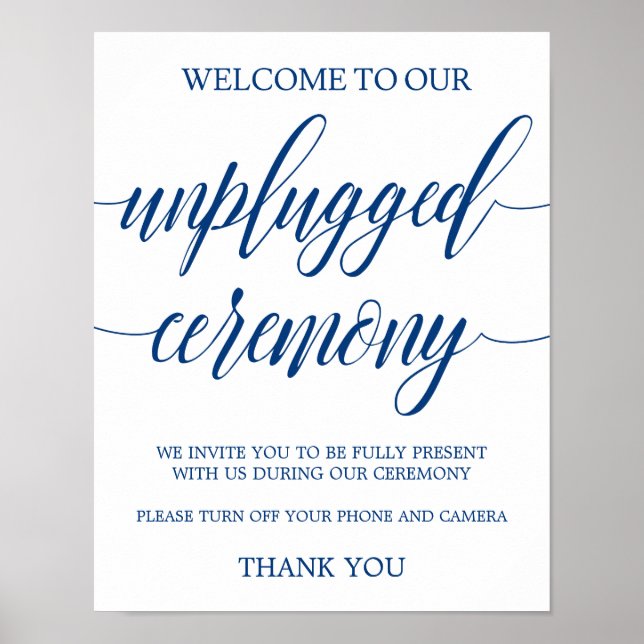 Unplugged Wedding Sign Navy Blue Calligraphy Poster (Vorne)