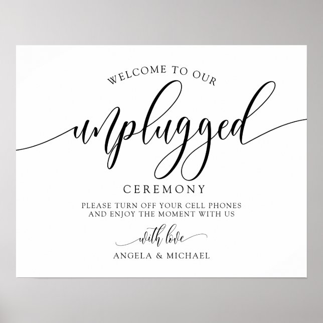 Unplugged Wedding Zeremonie - Kalligrafie Black Poster (Vorne)
