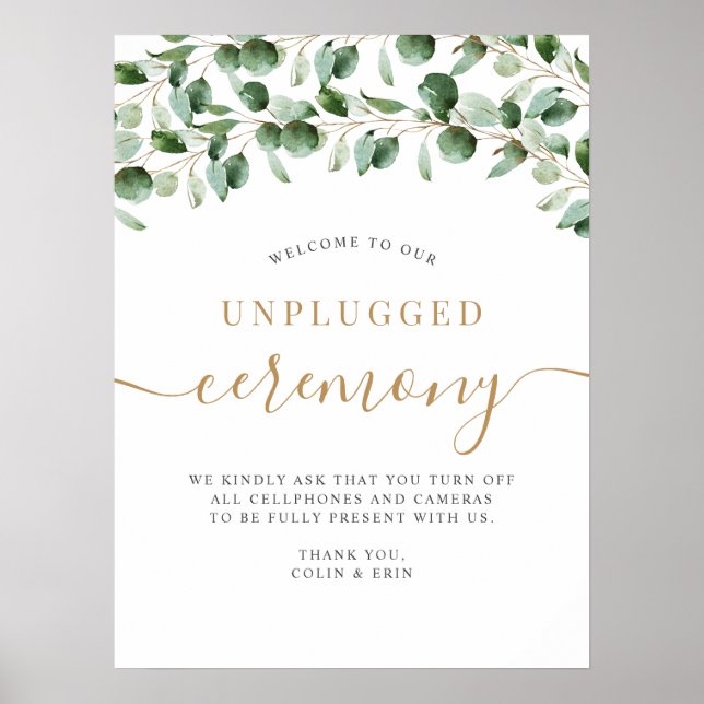 Unplugged Wedding Zeremony Eukalyptus Greenery Poster (Vorne)