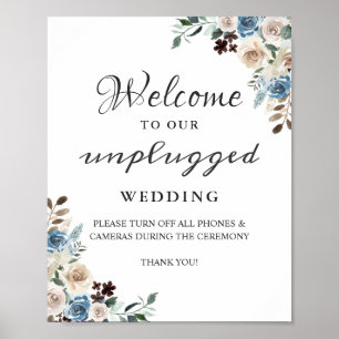 Unplugged Wedding Zeremony Sign Boho Dusty Floral Poster