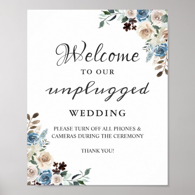 Unplugged Wedding Zeremony Sign Boho Dusty Floral Poster (Vorne)