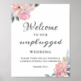 Unplugged Wedding Zeremony Sign Dusty Pink Floral Poster