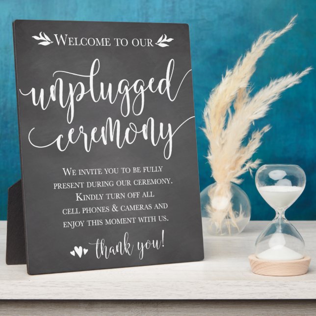 Unplugged Wedding Zeremony Sign Plaque 8x10 Fotoplatte (Seite)