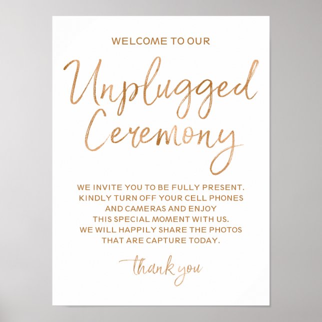 Unplugged Zeremonie Rose Gold Imitate Foil 12x16 Z Poster (Vorne)