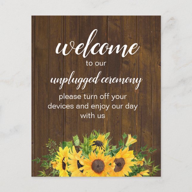 Unplugged Zeremonie Rustic Wedding Sign Budget (Vorderseite)