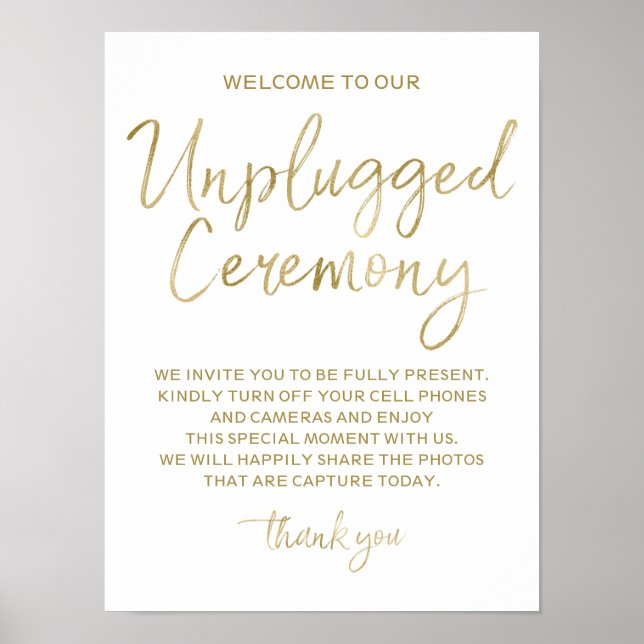 Unplugged Zeremony Gold Imitate Foil 12x16 Sign Poster (Vorne)